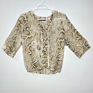 A.N.A Women’s L Snakeskin Print Blouse Pullover Pintuck Detail V-Neck 3/4 Sleeve